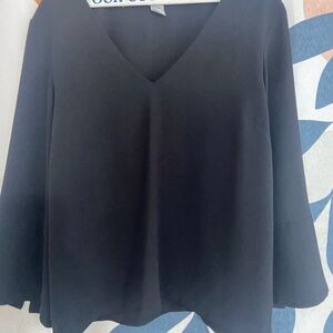 Elegant Black V-Neck Women's Top w/ Bell Sleeves